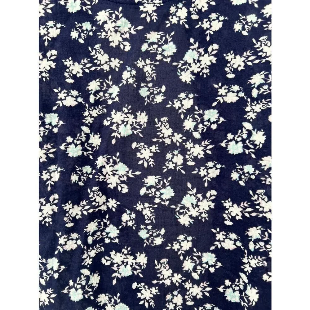 Papinelle Women's Navy Blue Cotton Floral 3/4 Sleeve Sleepwear Robe Size Small